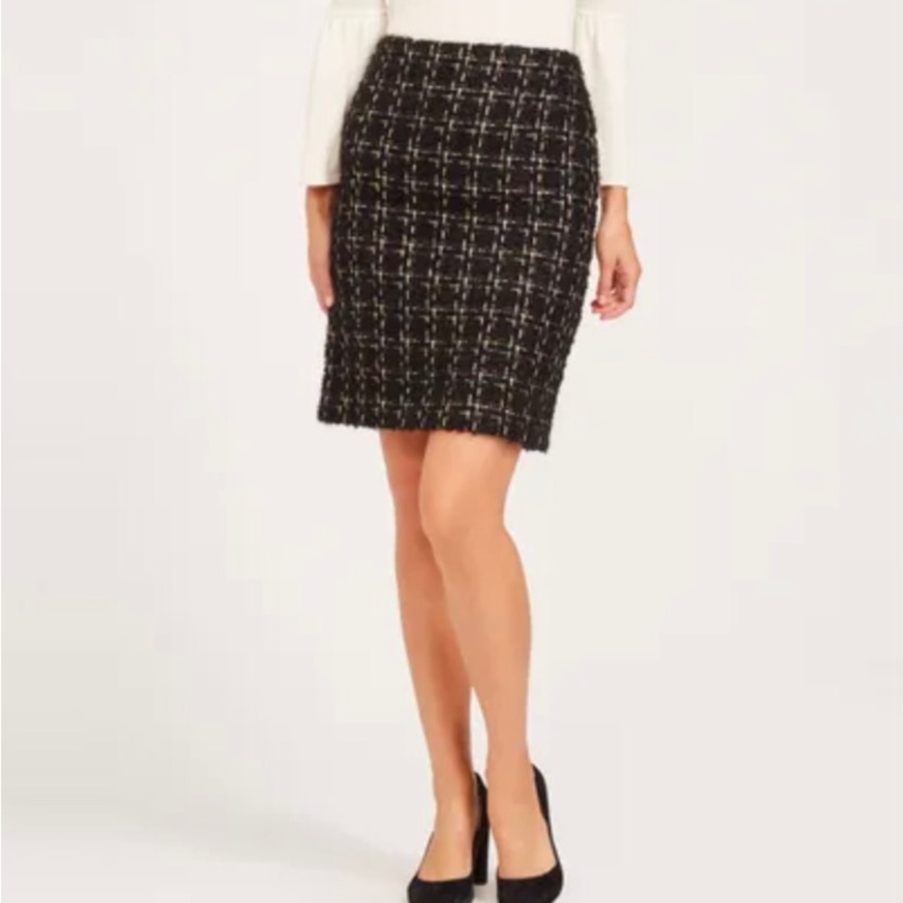 NWOT. Tweed J McLaughlin Skirt. Fabulous! Wool & mohair, w metallic thread.Sz 4.